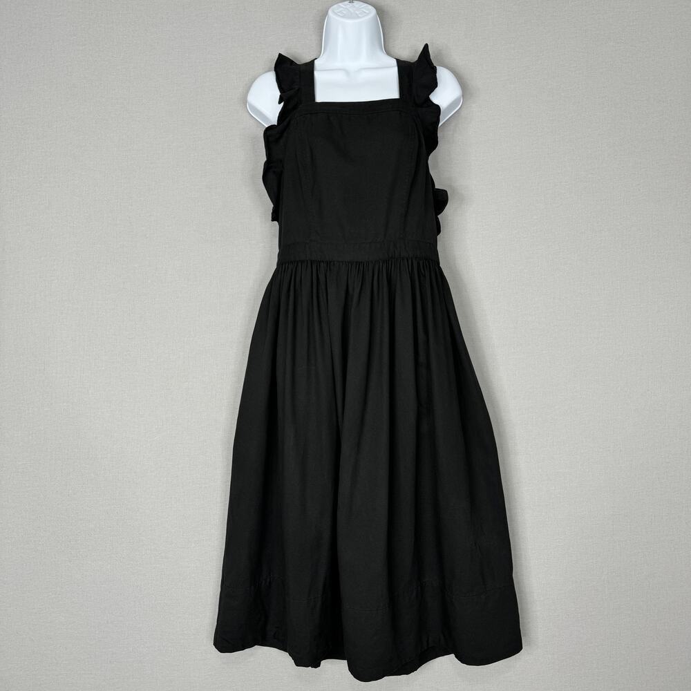 Ulla Johnson Dress Womens 6 Black Willa Pinafore‎ Midi Ruffle Linen Blend Resort
